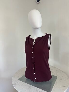 Wild fable Sleeveless Button-Front Ribbed Top — Burgundy
